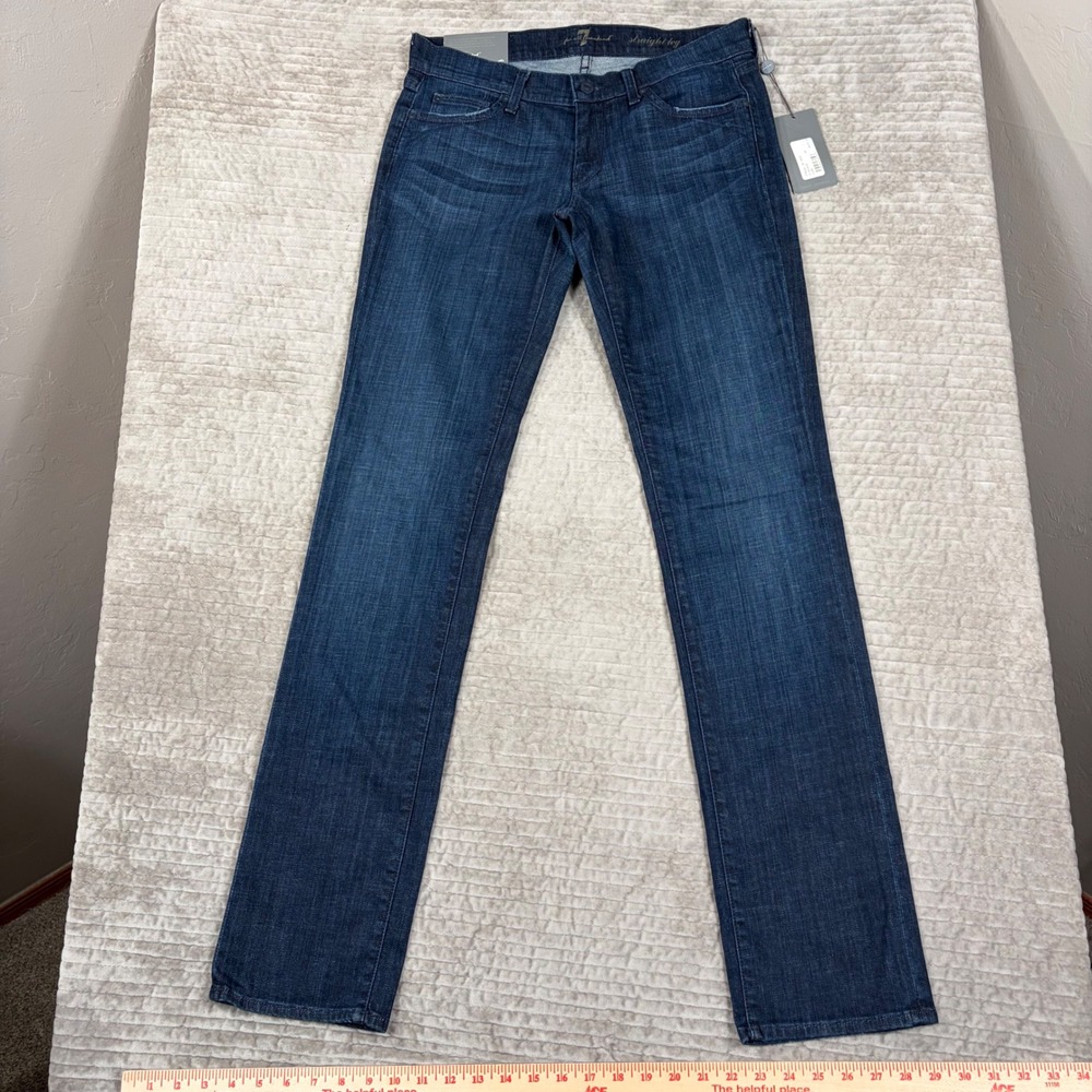 7 For All Mankind Straight Leg Jeans Dark Indigo Whiskered U190380S Size 29